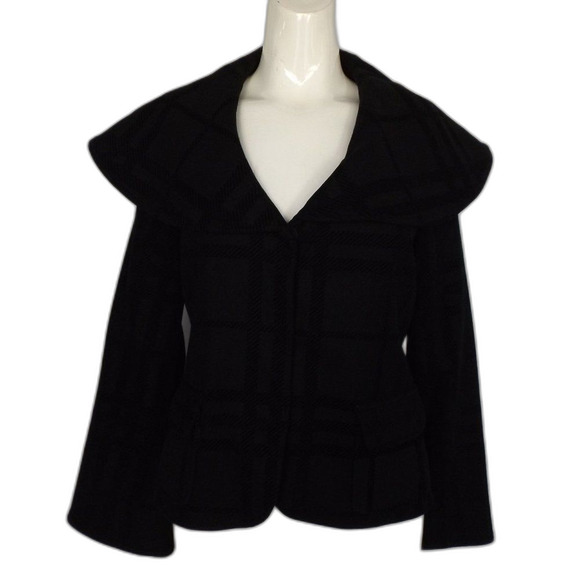 ALICE + OLIVIA Jacket, S,Black Plaid,Bell sleeves, Silk Lined, Big collar,Snaps - Picture 10 of 14